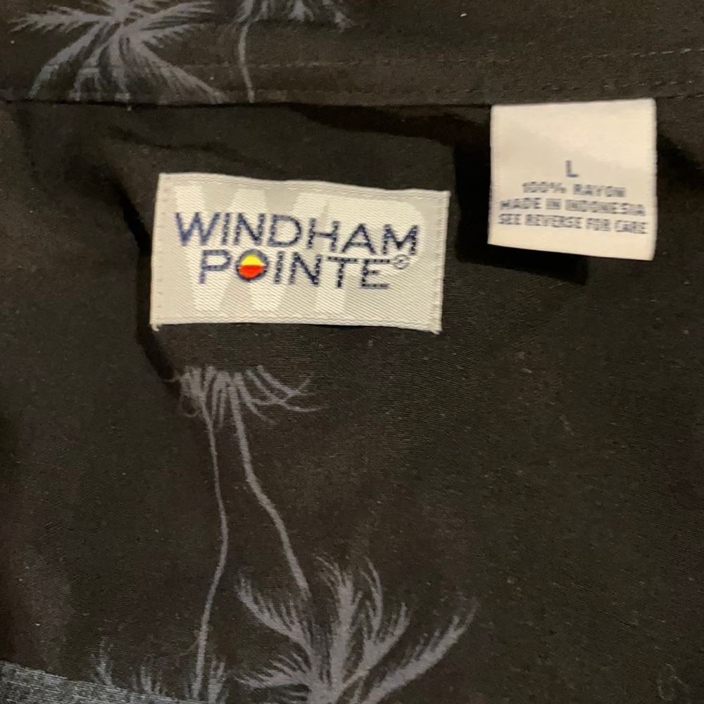 Windham Pointe Men’s SZ L Tropical Button Down Short Sleeve Shirt Black/ White - Picture 4 of 11